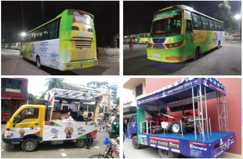 Full-wrap vehicle branding applied to passenger buses