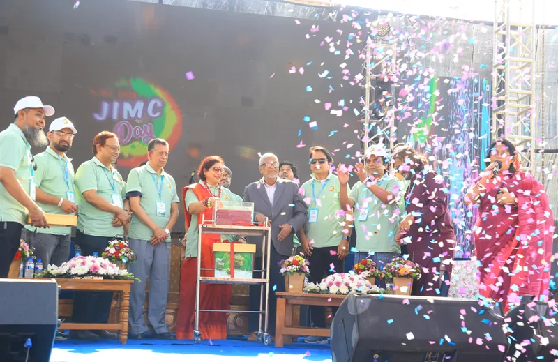 Confetti celebration on the branded JIMC Day 2025 main stage