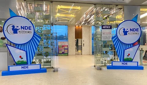 Indoor lobby branding standees and signage for NDE Infrastructure