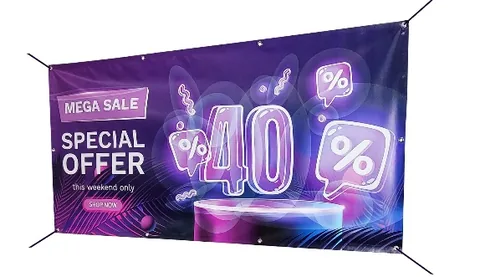 Large PVC promotional banner printed for a retail sale campaign