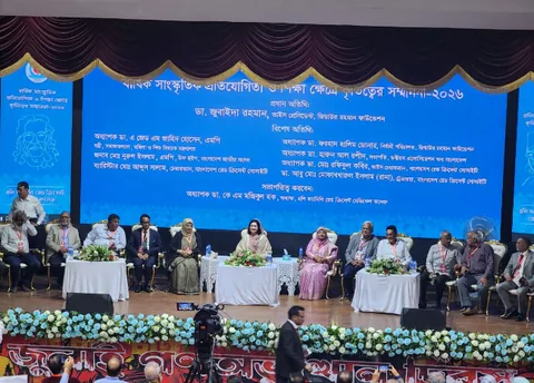 Seminar stage with printed backdrop and head-table arrangement