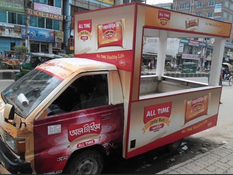 Branded delivery van and mobile promotional cart